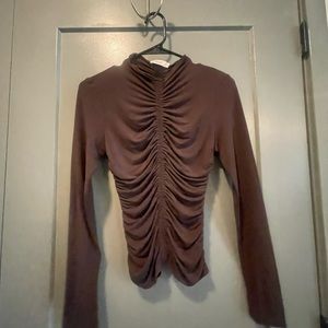 ALC A.L.C. Ruched brown mesh long sleeve top